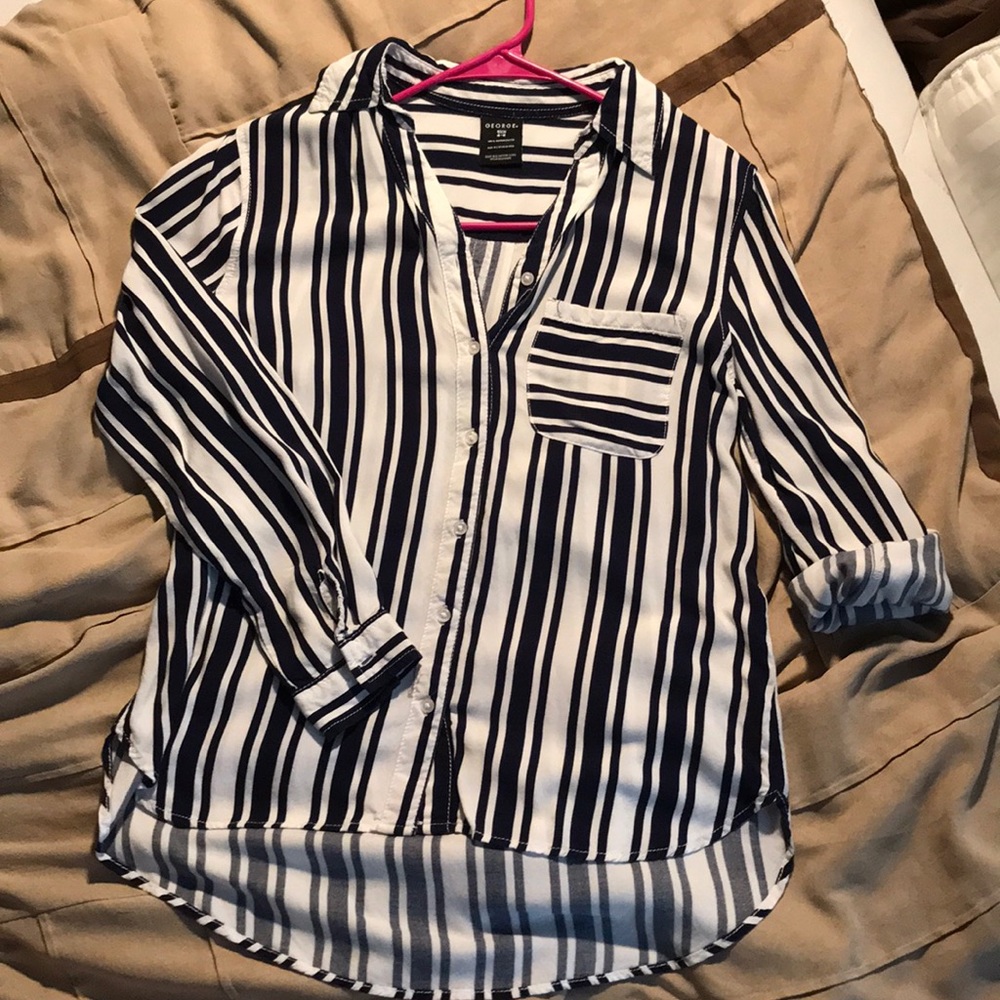Navy blue and white striped Button down